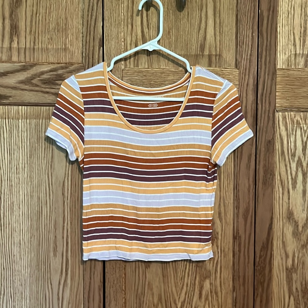 Multi-colored short sleeve crop top